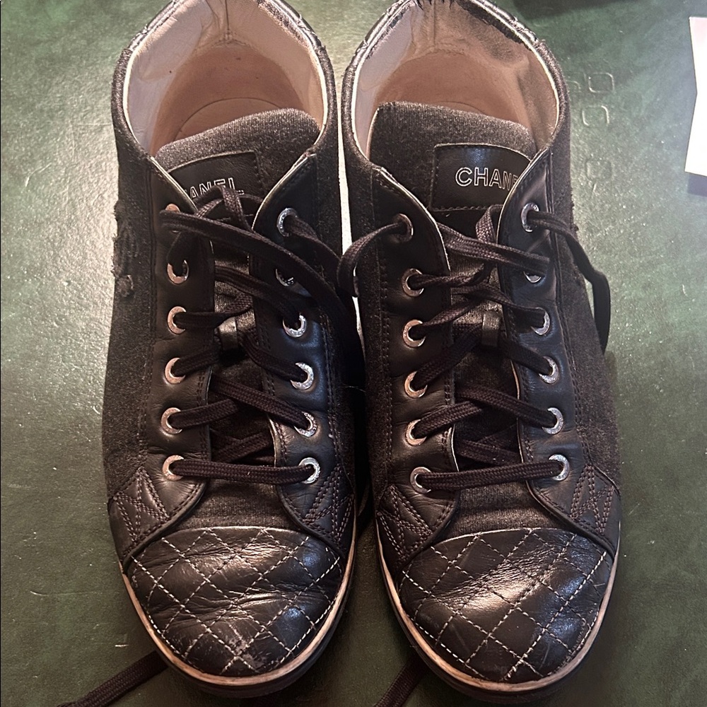 CHANEL Black Quilted Leather Sneakers